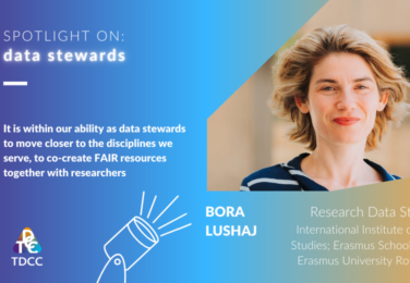 Header image of Bora Lushaj with a profile photograph and a quote that reads: "It is within our ability as data stewards to move closer to the disciplines we serve, to co-create FAIR resources together with researchers"